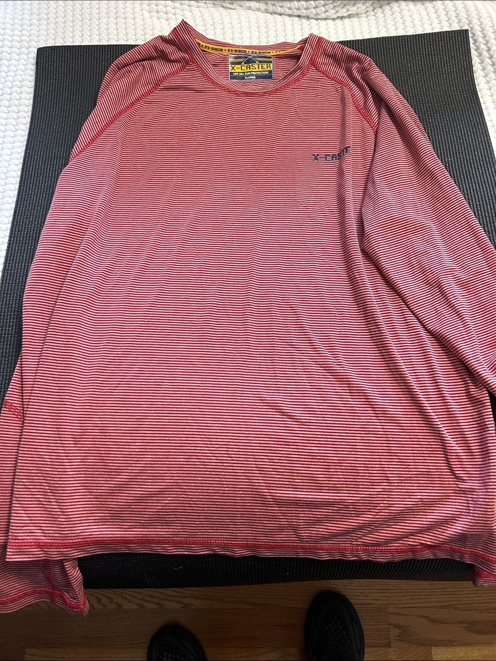 Men's Red Striped Long Sleeve Performance Tee
